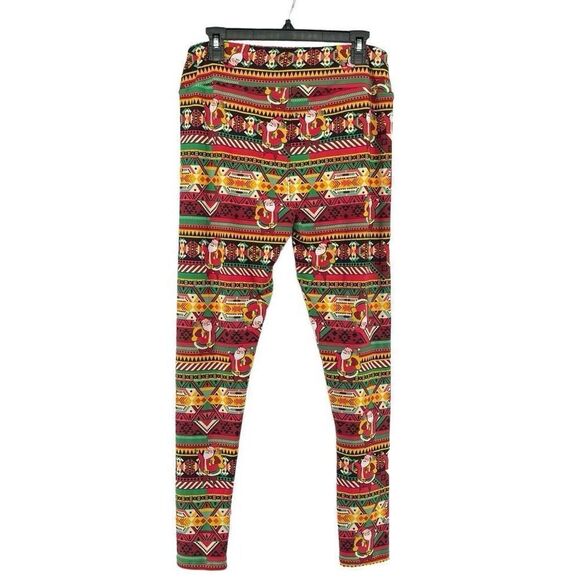 LULAROE Tall & Curvy Santa Claus Aztec Kwanzaa High Rise Christmas Leggings - Picture 12 of 13